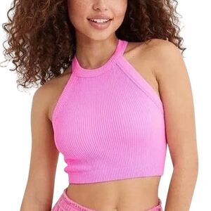 Aerie Superchill Seamless High Neck Crop Top Pink